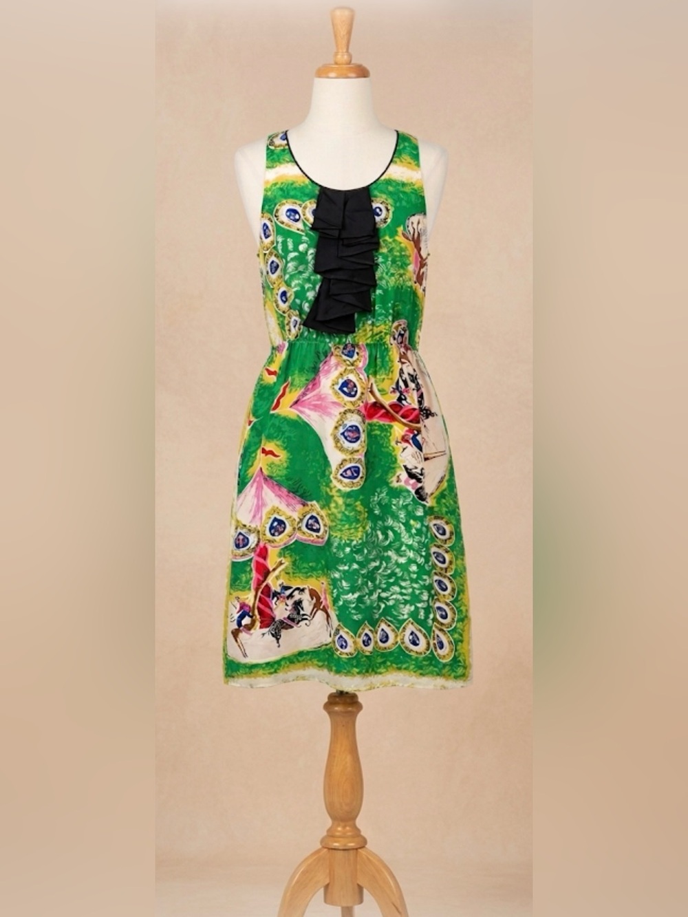 Anthropologie Moulinette Soeurs | Green Multi-Color Silk Mini Dress | 0